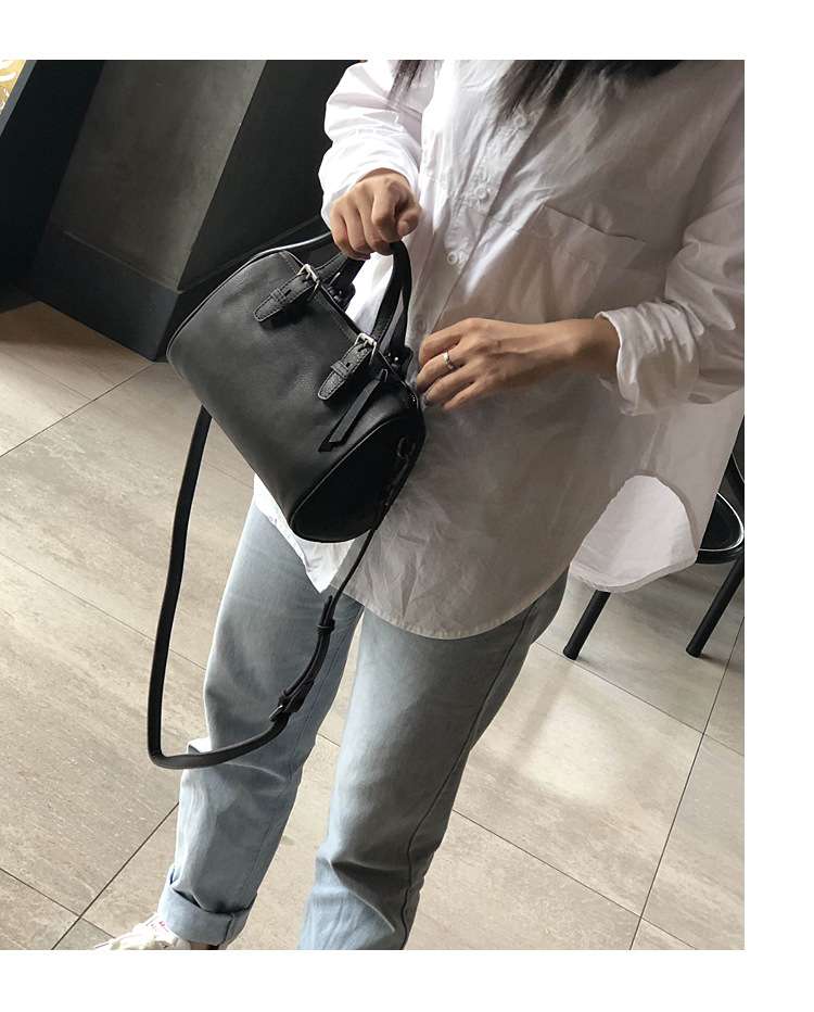 新款復古軟皮手提包 真皮波士頓包包 女士手提手袋斜挎包 文藝手工女包斜背包 頭層牛皮側背包 真皮包包