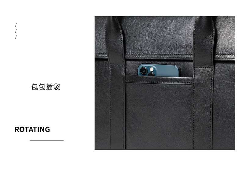 植鞣皮公事包 商務時尚14吋電腦包 大容量差旅公文包手袋 男士手提包真皮斜背包  真皮包包