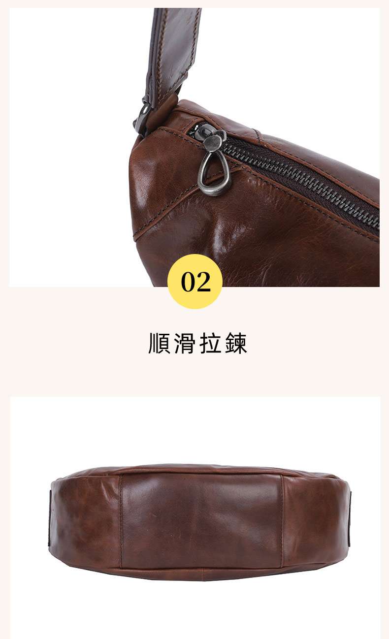日系牛皮單肩背包胸包 男士餃子包 新款大容量斜挎包 時尚百搭休閑斜背包男胸包 真皮包包