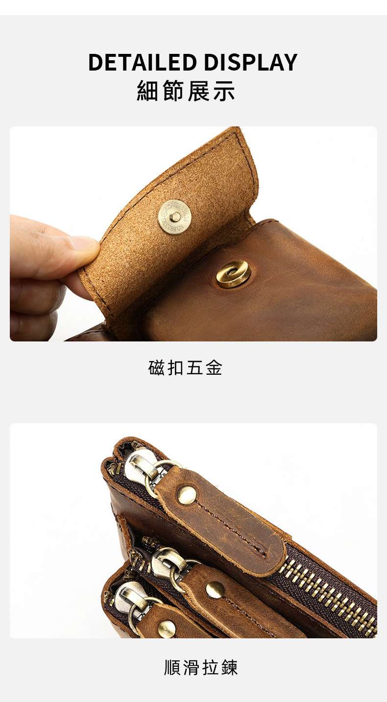 新款多功能腰包手腕包胸包 頭層牛皮男士手拿包 瘋馬皮復古男包手抓包 高級感真皮包包 真皮包包
