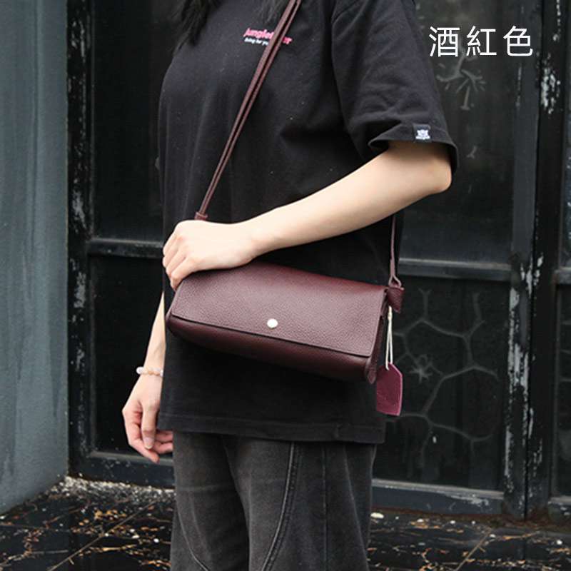 森系軟皮小方包 頭層牛皮女士單肩包 復古斜挎包 簡約韓版小包包女斜背包 真皮包包
