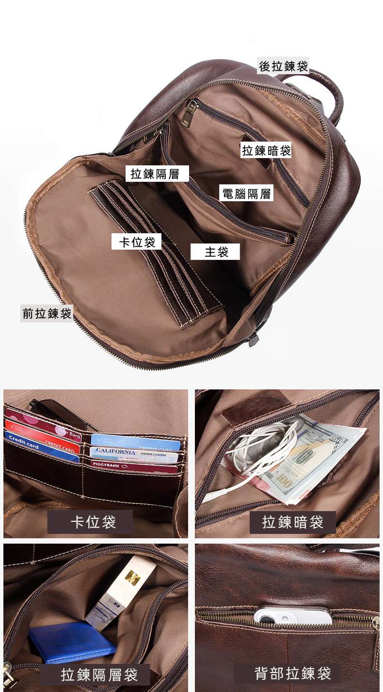 新款頭層牛皮旅行背包 一包多用後背包 真皮雙肩包 男女款高級感簡約大容量背包包 真皮包包