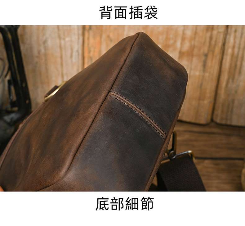 新款復古瘋馬皮胸包 頭層牛皮斜背包側背包 男士單肩背包運動休閒背包背包 真皮包包