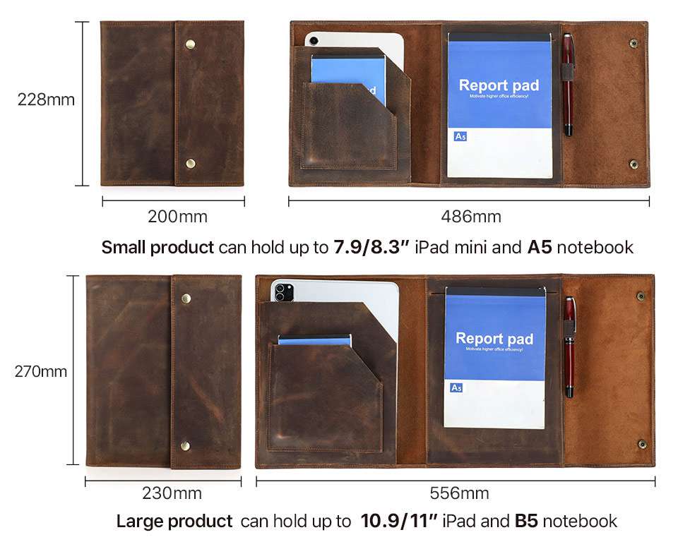 新款瘋馬皮B5筆記本套帶鋼筆位 可放ipadpro10/11寸商務辦公記事本皮套 真皮手拿包皮夾 真皮包包