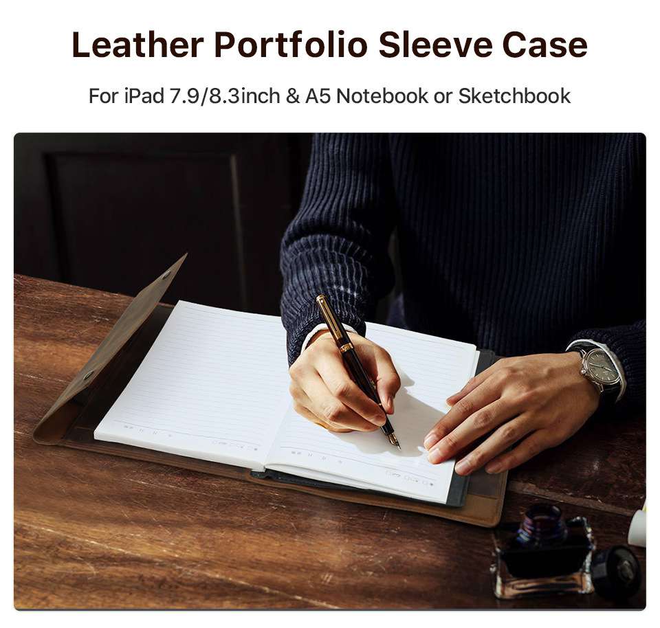 新款瘋馬皮B5筆記本套帶鋼筆位 可放ipadpro10/11寸商務辦公記事本皮套 真皮手拿包皮夾 真皮包包
