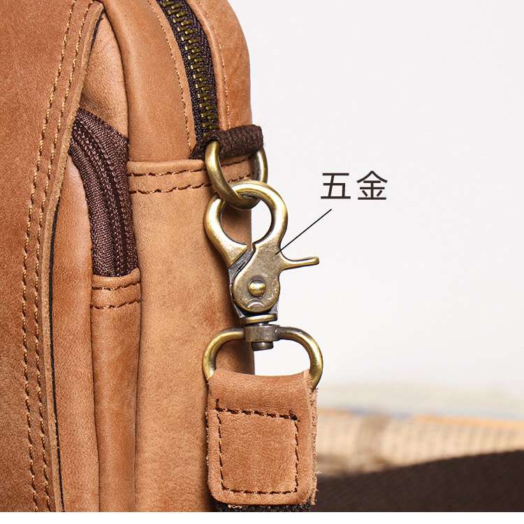 復古男真皮單肩包 磨砂牛皮穿皮帶腰包 手工斜跨包 多功能手機包小方包斜背包 真皮包包
