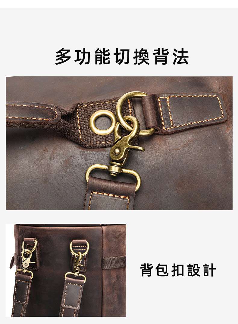 多功能背包 瘋馬皮後背包 油蠟皮男士雙肩背包圓筒包 大容量旅行包健身包背手提斜背包   真皮包包