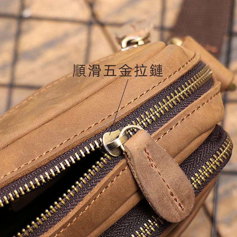 新款瘋馬皮斜挎背包 大容量ipad包包手機包斜背包 復古簡約男包 男士真皮單肩包  真皮包包