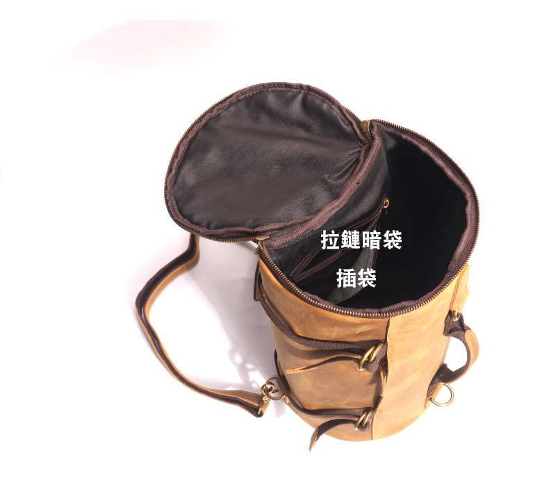 瘋馬皮多功能後背包 男士真皮雙肩包 大容量頭層牛皮旅行背包水桶包 單肩斜挎手提包 真皮包包