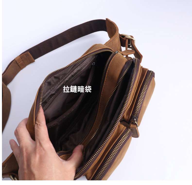 休閑真皮腰包 男多功能收銀背包 頭層牛皮大腰包 男士胸包瘋馬皮手機包生意老闆包 真皮包包