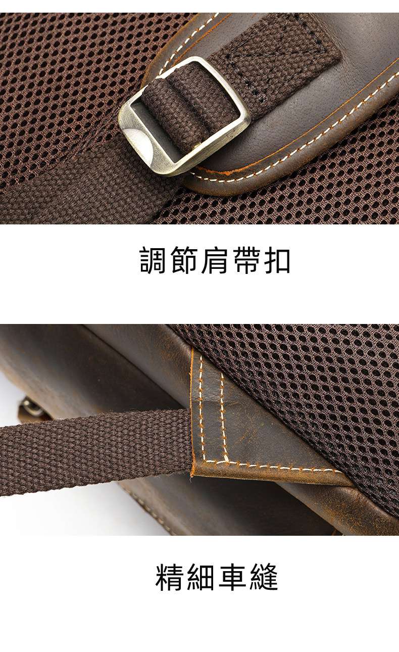 復古瘋馬皮後背包 蜂窩透氣掛行李箱旅行背包 16吋筆電背包 大容量雙肩背包商務電腦背包 真皮包包