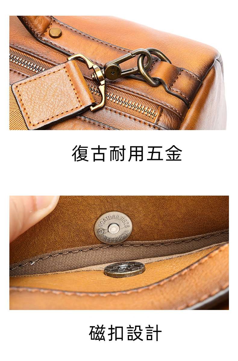 真皮短途行李包 復古植鞣皮健身包 多功能手提包高級感頭層牛皮旅行包單肩斜挎包 真皮包包