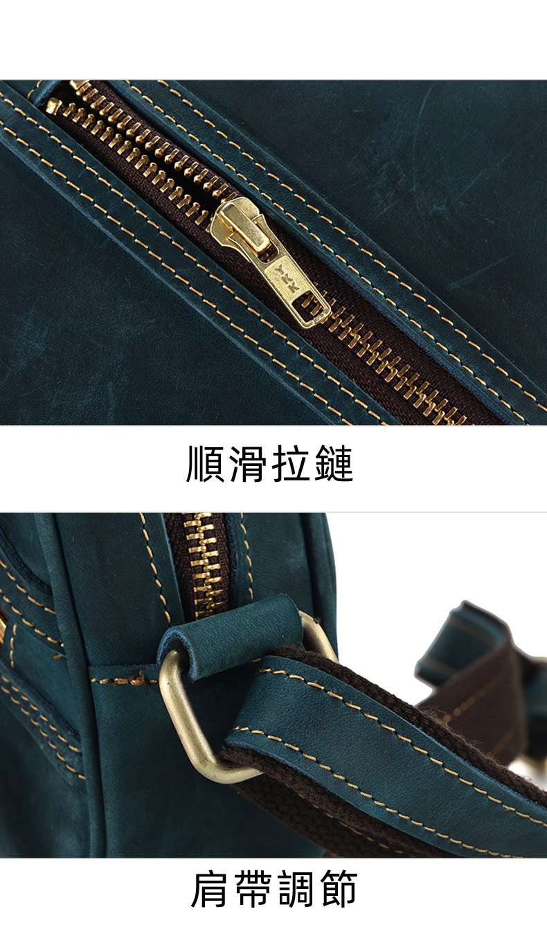 運動休閑方形斜挎包 大容量瘋馬皮斜背包 男款高級感荔枝紋黑色側背包 新款男士真皮單肩包 真皮包包