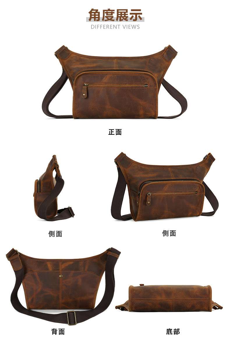 男士真皮歐美復古瘋馬皮斜挎包 戶外橫款單肩背包ipad小挎包 瘋馬牛皮斜背包胸包 真皮包包