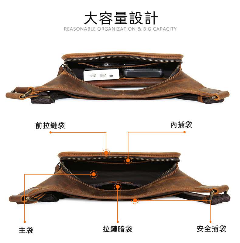 男士真皮歐美復古瘋馬皮斜挎包 戶外橫款單肩背包ipad小挎包 瘋馬牛皮斜背包胸包 真皮包包