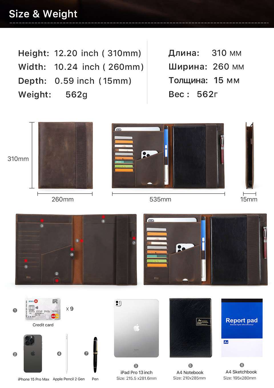 復古瘋馬皮A4紙筆記本封套 可放ipad12.9戶外旅行多功能記事本皮套手拿包RFID皮夾包 真皮包包