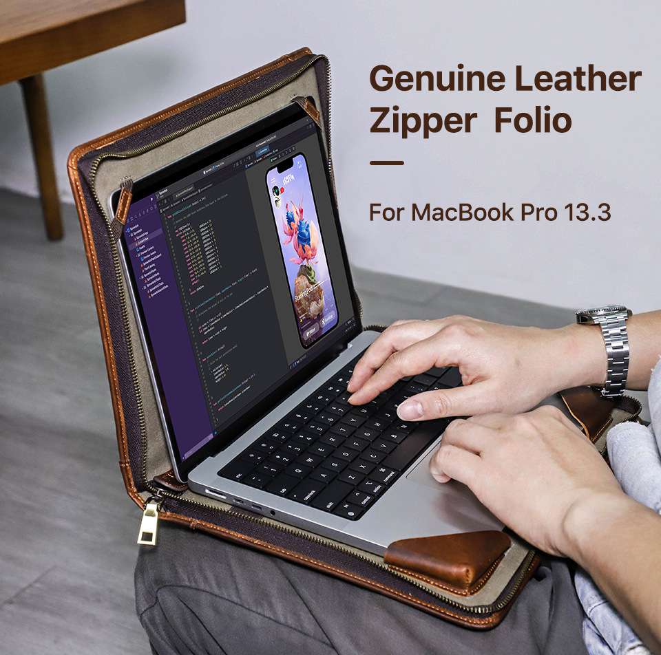 適用新款Macbook air 13.3電腦保護套 頭層牛皮蘋果筆記本手提電腦包 筆電保護套皮夾包 真皮包包