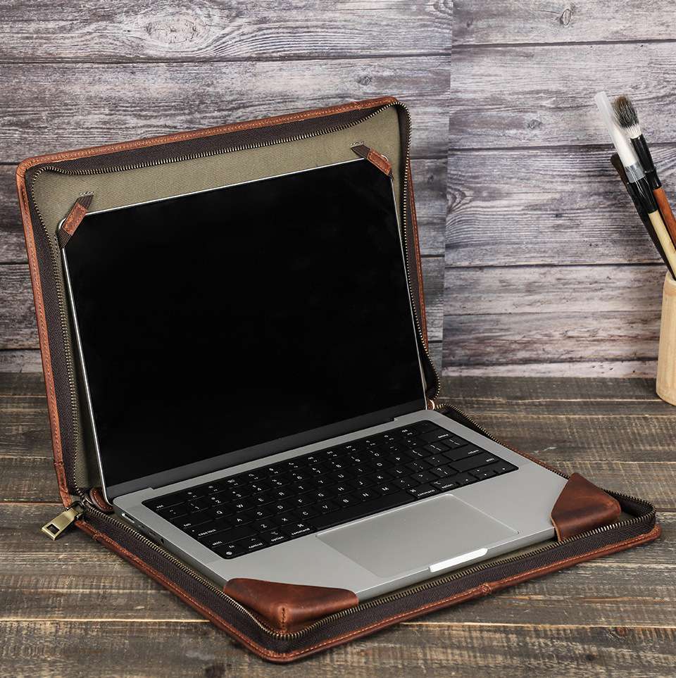 適用新款Macbook air 13.3電腦保護套 頭層牛皮蘋果筆記本手提電腦包 筆電保護套皮夾包 真皮包包