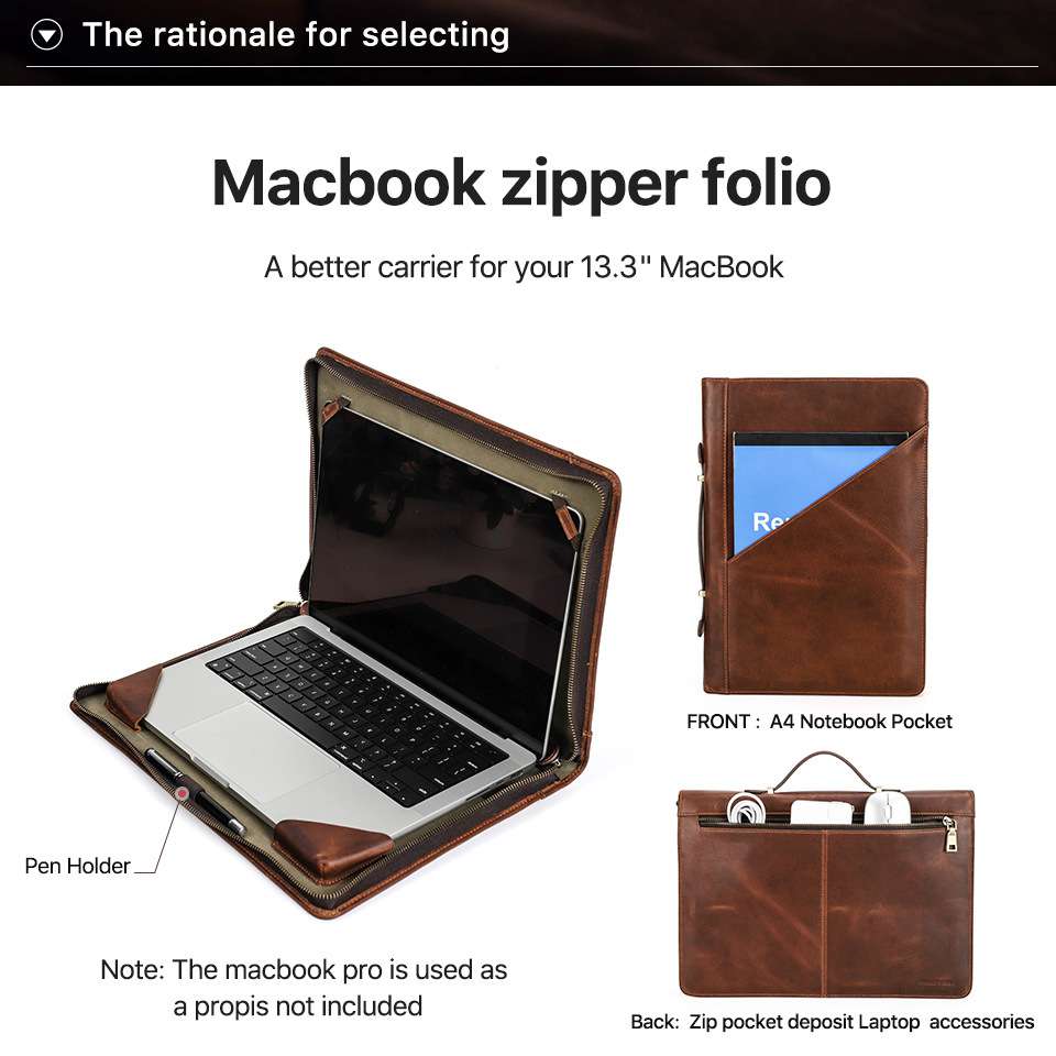 適用新款Macbook air 13.3電腦保護套 頭層牛皮蘋果筆記本手提電腦包 筆電保護套皮夾包 真皮包包