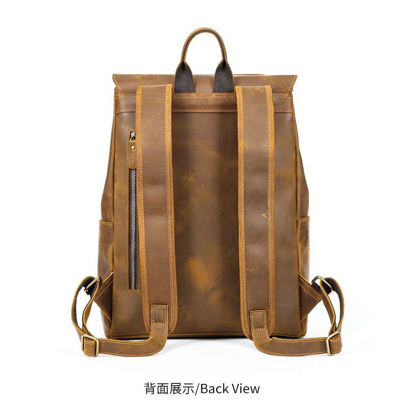 手工歐美新款復古後背包推薦 瘋馬皮雙肩包 高檔大容量休閑電腦背包 頭層牛皮男士雙肩背包  真皮包包
