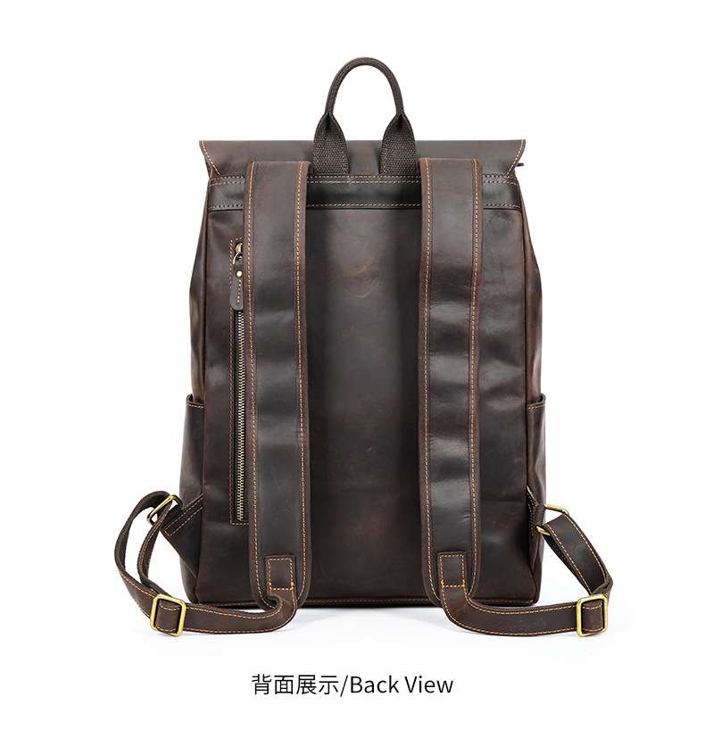 手工歐美新款復古後背包推薦 瘋馬皮雙肩包 高檔大容量休閑電腦背包 頭層牛皮男士雙肩背包  真皮包包