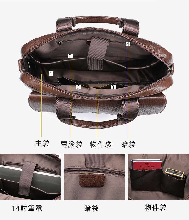 新款男士商務公事包 14吋筆電包公文包 復古真皮手提包 大容量手袋頭層牛皮電腦包推薦  真皮包包