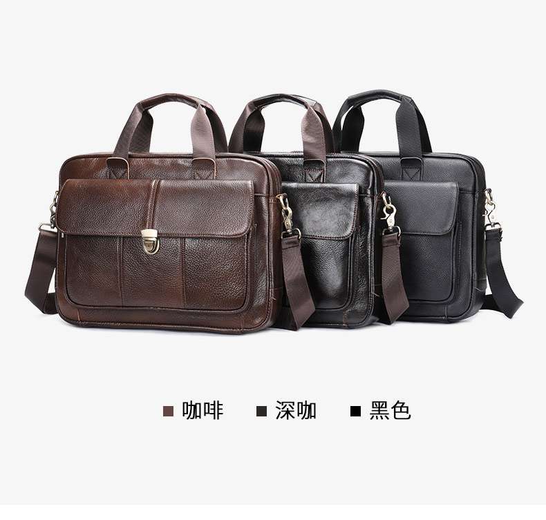 新款男士商務公事包 14吋筆電包公文包 復古真皮手提包 大容量手袋頭層牛皮電腦包推薦  真皮包包