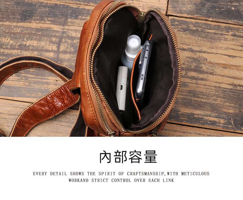 新款復古手抓紋斜挎背包 真皮男包 頭層牛皮胸包 大容量單肩包男女斜背包胸前包 真皮包包