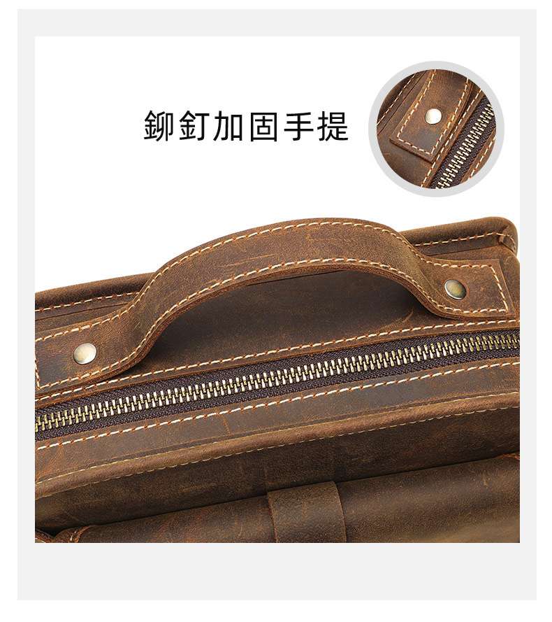 瘋馬皮男士斜挎包 真皮多功能斜背包手提包 休閑頭層牛皮歐美復古單肩包手袋肩背包 真皮包包