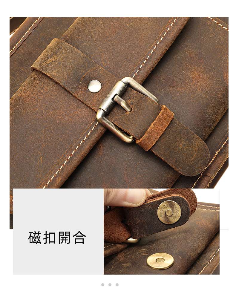 瘋馬皮男士斜挎包 真皮多功能斜背包手提包 休閑頭層牛皮歐美復古單肩包手袋肩背包 真皮包包