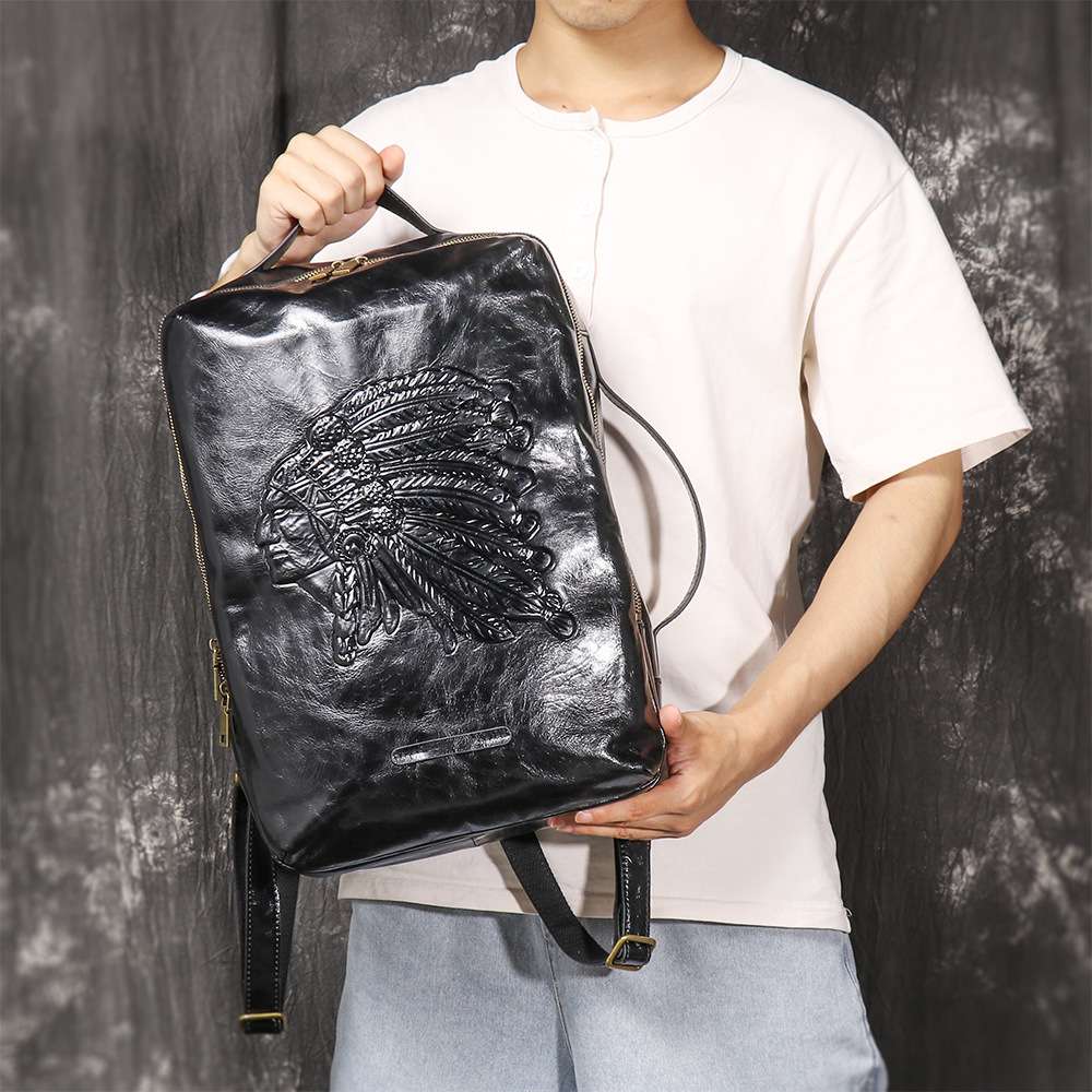 復古真皮後背包 個性雙肩包 男款休閑時尚旅行包 大容量多功能實用電腦背包推薦  真皮包包