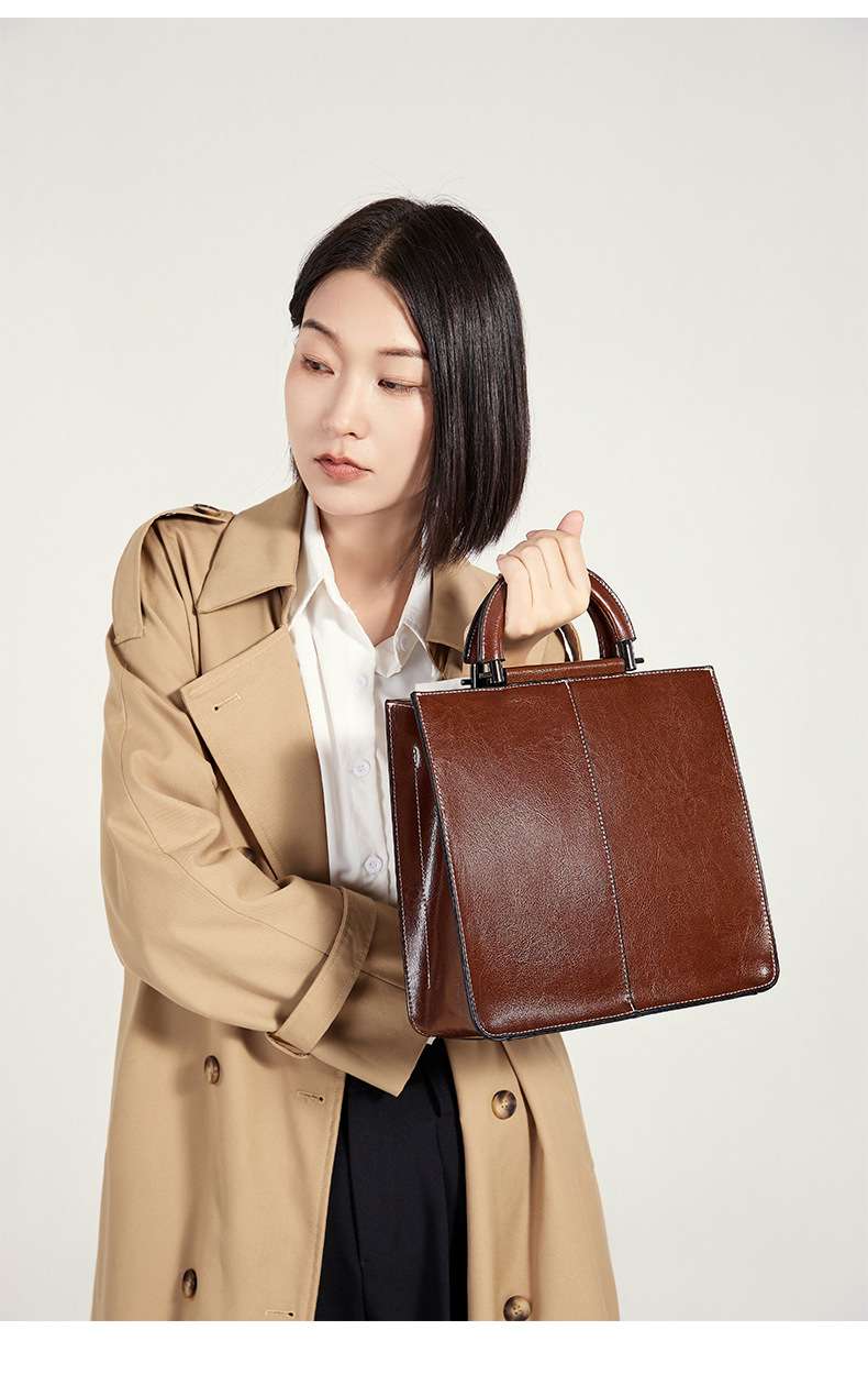 油蠟牛皮大包包 新款時尚氣質斜背包手袋 時尚單肩手提包 女斜挎背包 真皮女包推薦  真皮包包