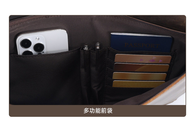 新款真皮復古瘋馬皮薄款商務手袋 男士單肩挎包公事包 15.6吋手提包電腦包斜背包公文包推薦 真皮包包