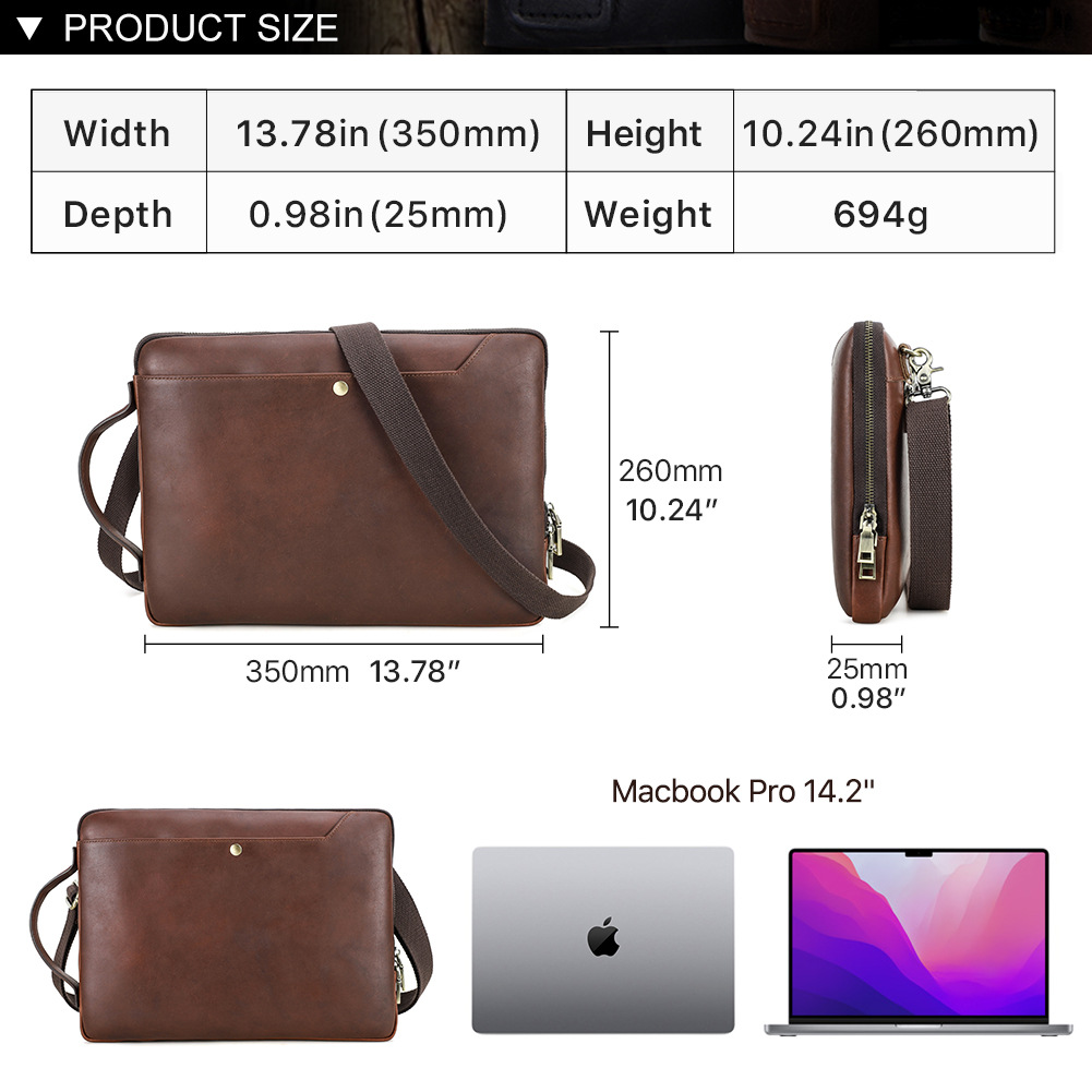 適用macbookpro14.2保護套筆電包皮夾皮套 真皮單肩斜挎包 多功能筆記本手提電腦包推薦 真皮包包
