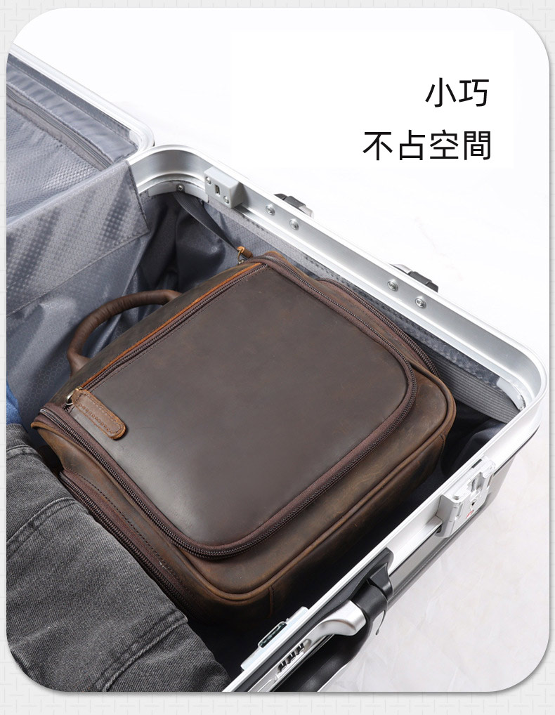 新款可懸掛洗漱包 頭層真皮旅行出差洗漱用品收納袋 便攜化妝包收納袋手提包推薦 真皮包包