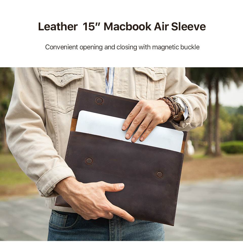 新款macbook air15保護套 真皮翻蓋式磁吸扣筆記本電腦內膽包 平板ipad包包皮夾保護套推薦 真皮包包