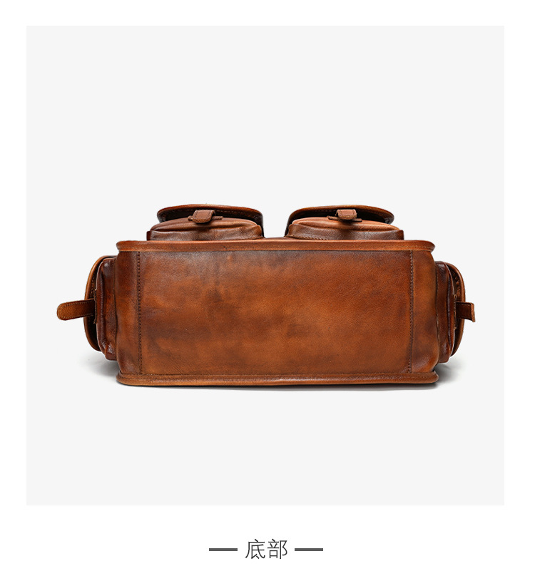手工擦色復古頭層牛皮手提包 男士公文包斜挎包 植鞣皮真皮公事包手袋 休閑大容量商務單肩包斜背包推薦 真皮包包