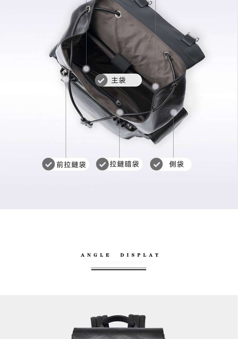 真皮男士休閑抽繩束口後背包 大容量雙肩包 時尚15.6吋電腦背包 商務擴容包包 植鞣皮旅行包推薦 真皮包包