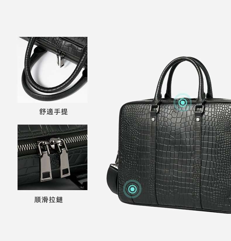 新款鱷魚紋壓花公文包 真皮手提包 大容量商務15.6吋電腦包公事包手袋 男士斜背包推薦 真皮包包