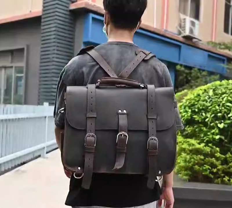 歐美爆款復古旅行包後背包 男士瘋馬皮手提包旅行背包 超大休閑時尚斜跨單肩包雙肩背包推薦 真皮包包