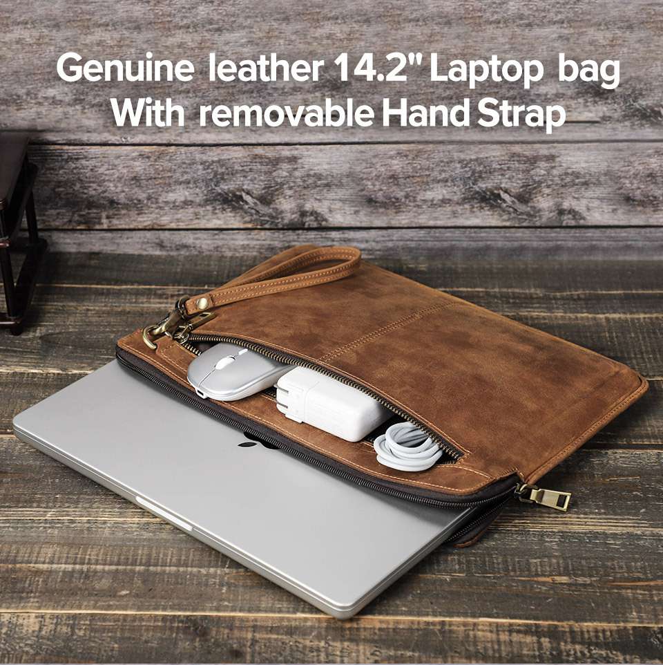 適用新款MacBook Pro 14吋電腦保護套 真皮蘋果筆記本電腦牛皮內膽包 Apple MacBook皮夾推薦 真皮包包