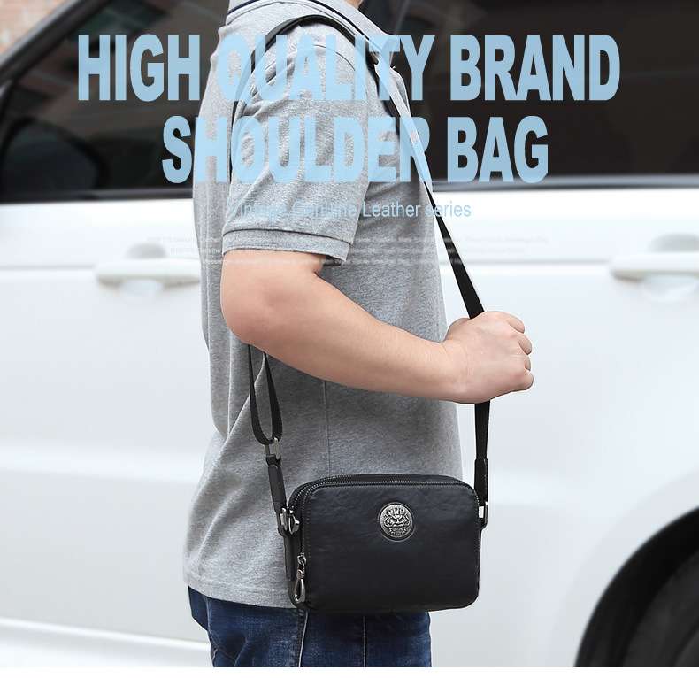 男士真皮多功能斜背包 耐磨單肩背包斜挎包 韓版時尚休閑戶外手機包 新款簡約小方包推薦  真皮包包