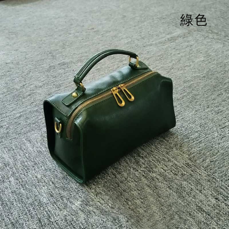 頭層牛皮女包 復古植鞣皮斜挎包 新款手提波士頓枕頭包 熱賣盒子包斜背包手袋推薦 