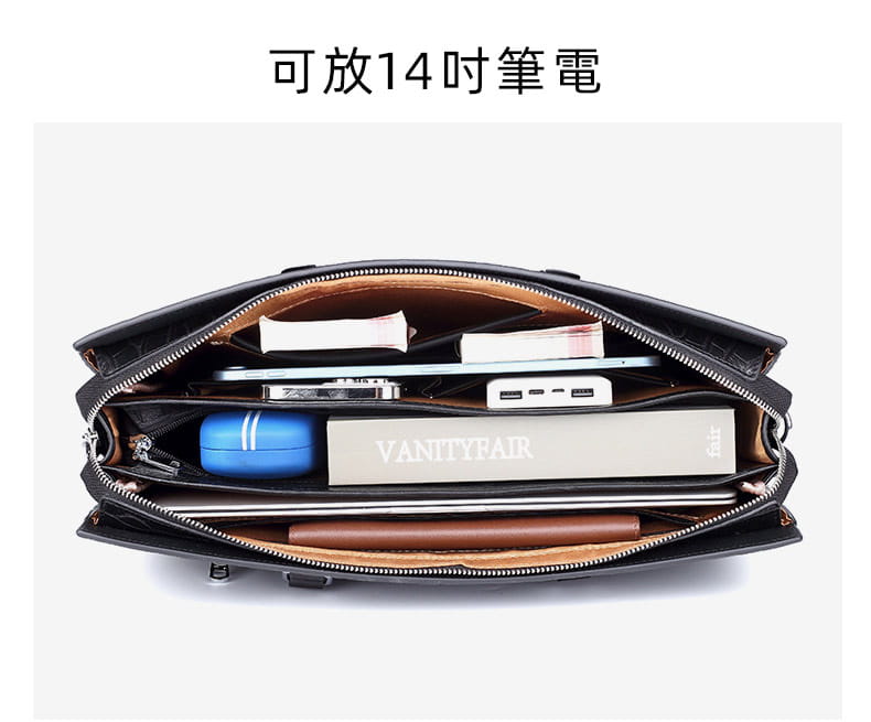 新款鱷魚紋壓花頭層牛皮公事包 14吋電腦包 真皮男包 商務手提包斜背包側背包手袋推薦 真皮包包 