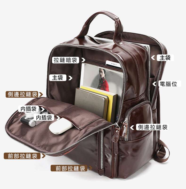 新款真皮男士雙肩後背包 高級感頭層牛皮商務旅行包 15吋筆電背包休閒背包 商務電腦雙肩包推薦 真皮包包