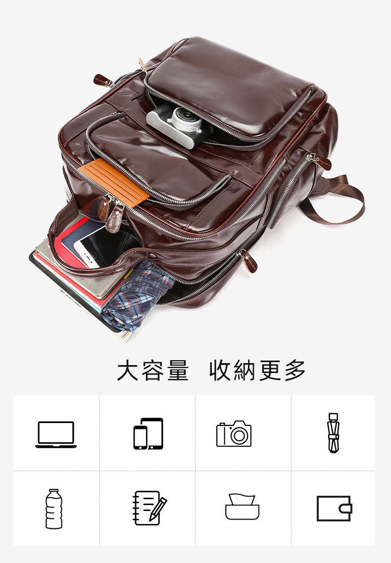 新款真皮男士雙肩後背包 高級感頭層牛皮商務旅行包 15吋筆電背包休閒背包 商務電腦雙肩包推薦 真皮包包