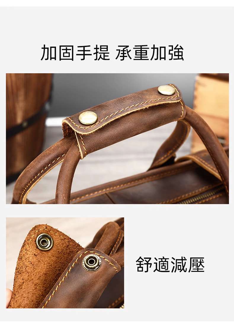 新款瘋馬皮手提包行李箱包 頭層牛皮旅行包 復古歐美手提袋 休閑男款手提包單肩包推薦 真皮包包