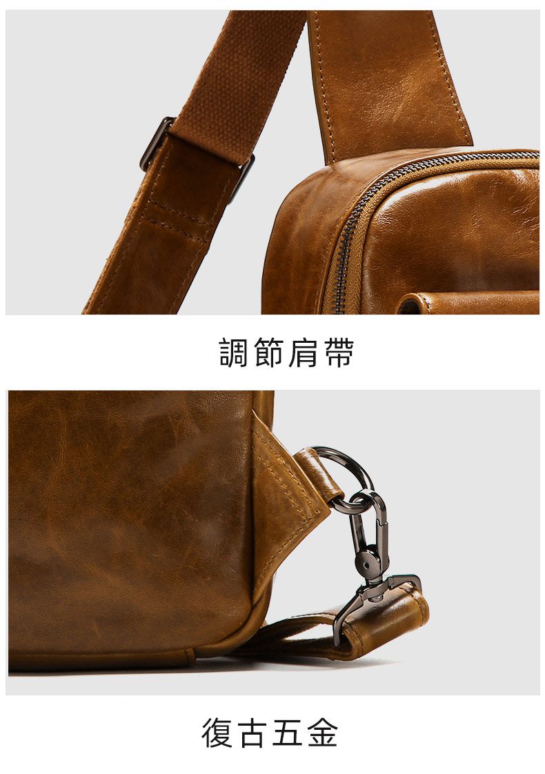 新品復古頭層牛皮胸包 真皮男包 時尚斜挎包 高級感通勤包包胸前包 熱銷斜背包男士單肩包推薦 真皮包包