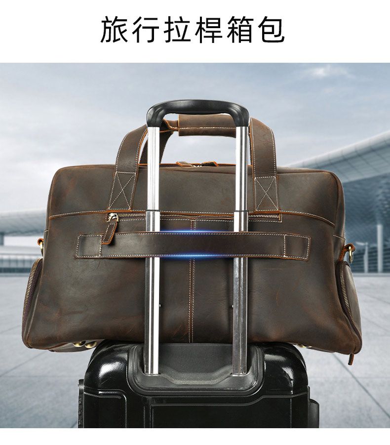 男士瘋馬皮男士旅行包 頭層牛皮行李箱包 高級感牛皮商務行李包 多功能大容量出差包掛拉桿箱包推薦 真皮包包