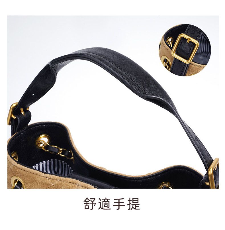 新款橫豎款式大小號手提包 小眾設計真皮拼色水桶包 搭潮流鏈條包 復古單肩斜跨包斜背包推薦 真皮包包